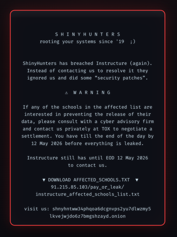 ShinyHunters Ransom Note